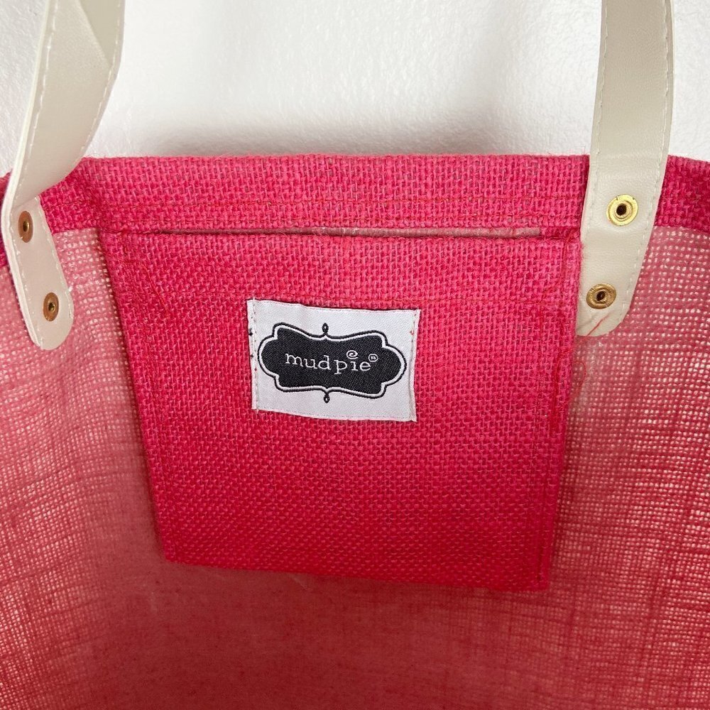 MUD PIE | Dazzle Jute Red Hot Pink Sequin Stripe Large Tote Bag - Picture 8 of 9